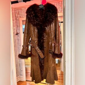 Genuine shearing coat brown w burgundy ombre real fox fur